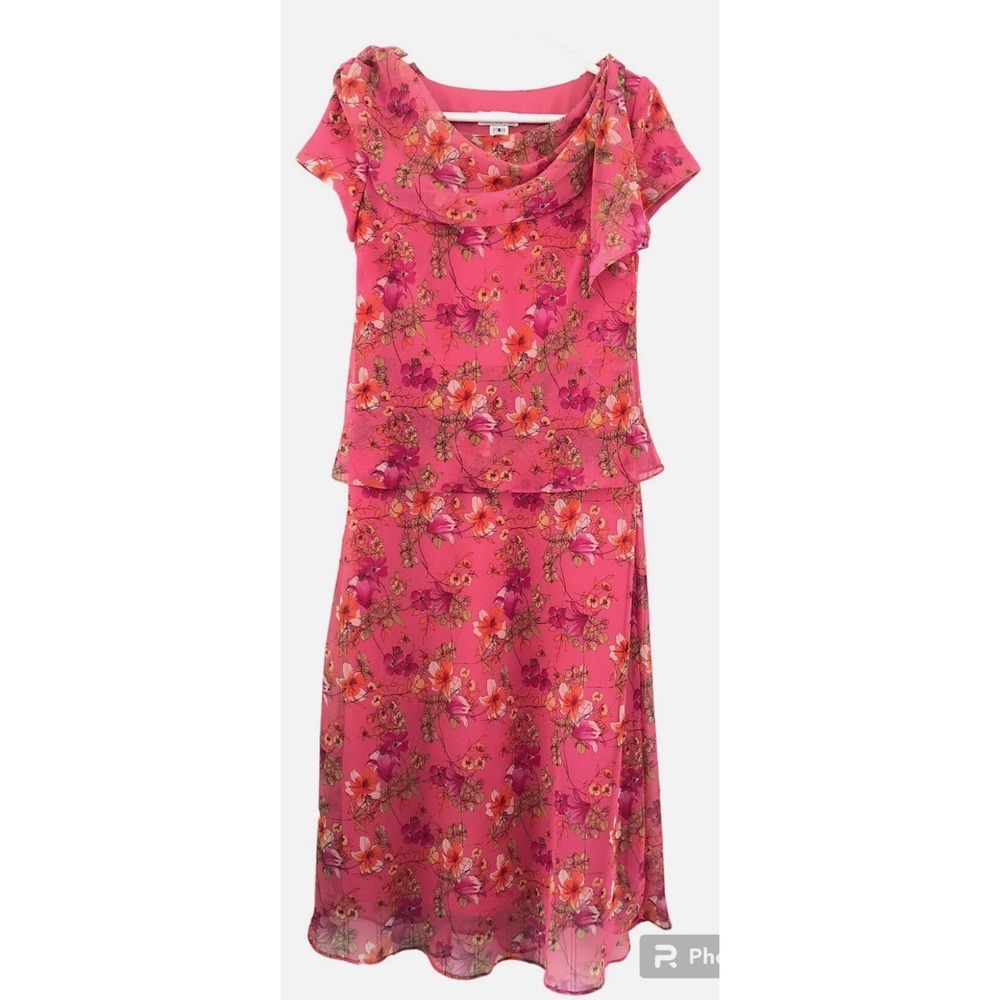 Miss Dorby Floral Midi Dress Women Size 8 Coral‎ New With Tags